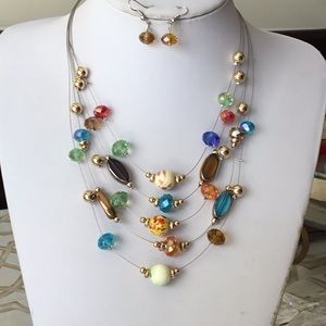 Five layers multi color glass bead necklace set